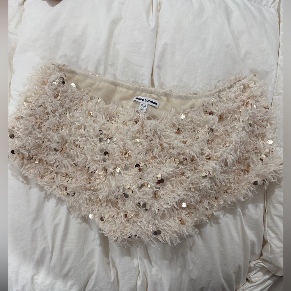 Cream Sequin-Embellished cheeky shorts by Jaded London